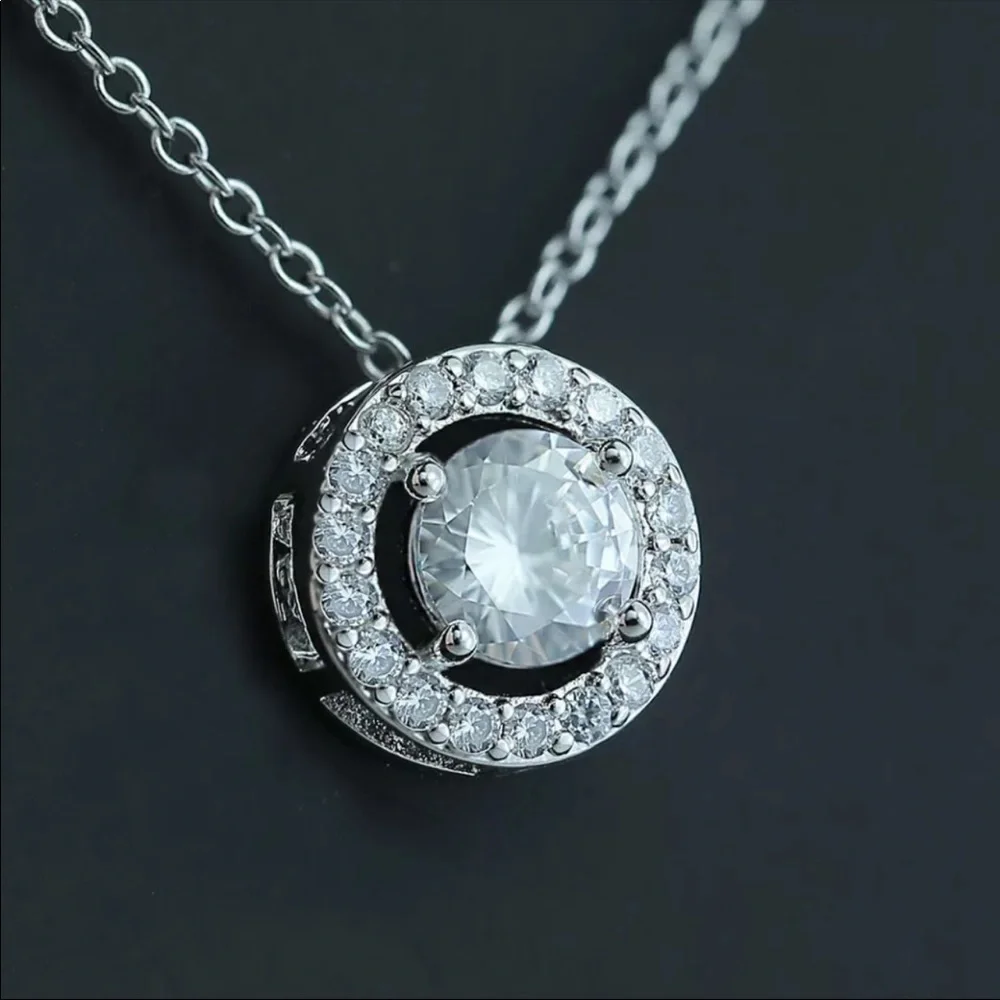 New Women’s 925 Silver Round Diamond Necklace